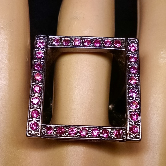 Square Hollow Multi Shiney Rhinestones Ring - Picture 1 of 5